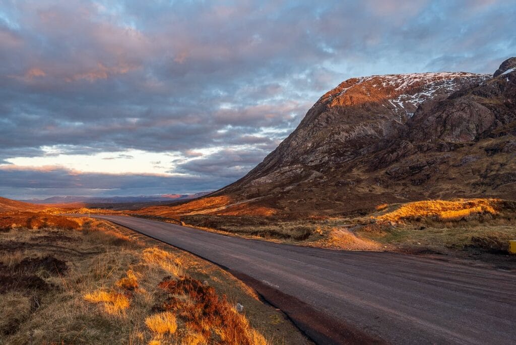 Glencoe Viewpoint At Sunset on a Scotland Road Trip Itinerary