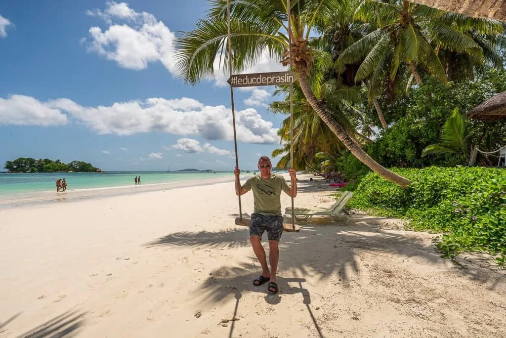 The Luxury Travelers at the Cote d'Or Beach, Praslin on an Island Hopping Seychelles Itinerary