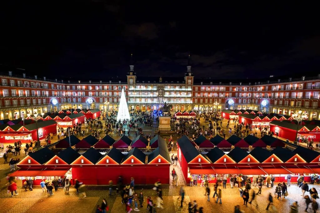 Plaza Mayor Christmas Market, View from Superior Plaza Mayor Room, Pestana Plaza Mayor - best luxury and boutique hotels in central Madrid